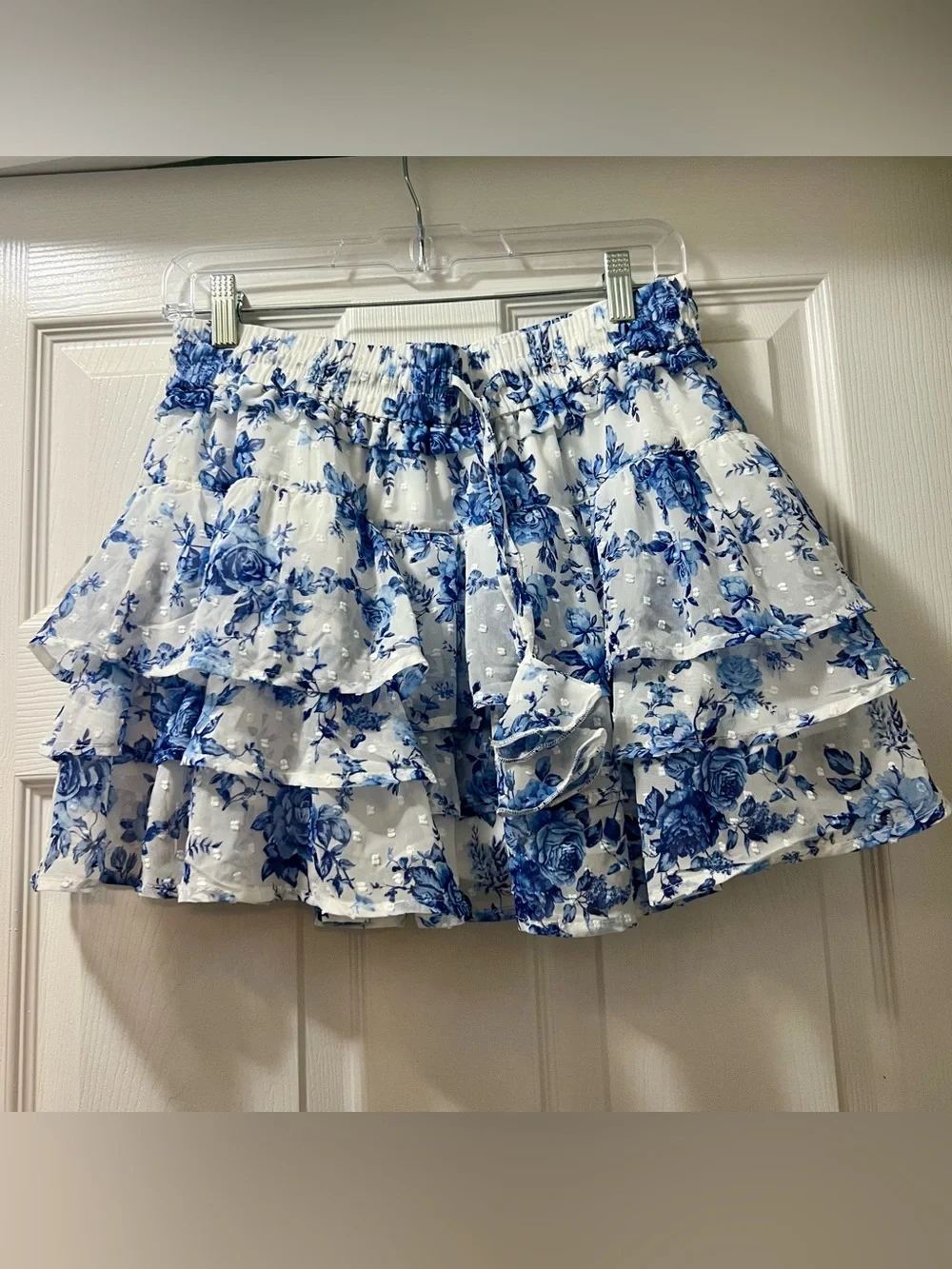 Blue Floral Ruffle Mini Skirt with Tie Waist